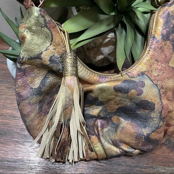 inge metallic shoulder mini bag leather tassel gold copper silver pewter Rare - Picture 5 of 11